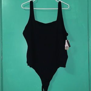 Plus Size Black Thong Bodysuit